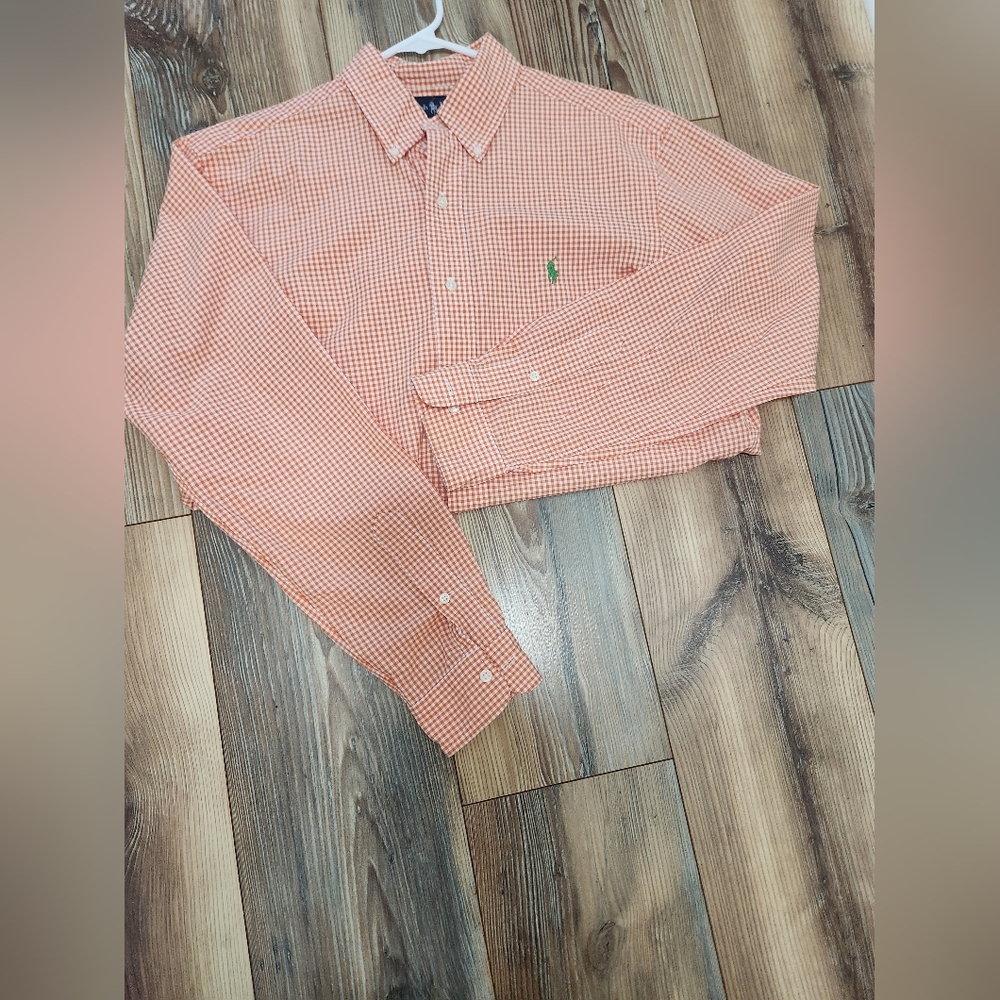 Ralph Lauren Orange Checkered Button Down Shirt Size MED